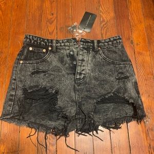 Acid Wash Black Denim Shorts